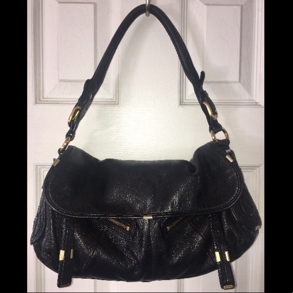 B. Makowsky Black Pebbled Leather Hobo Satchel
